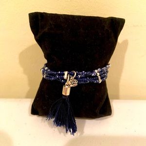 Navy Beaded Wrap Bracelet with Tassle Accent